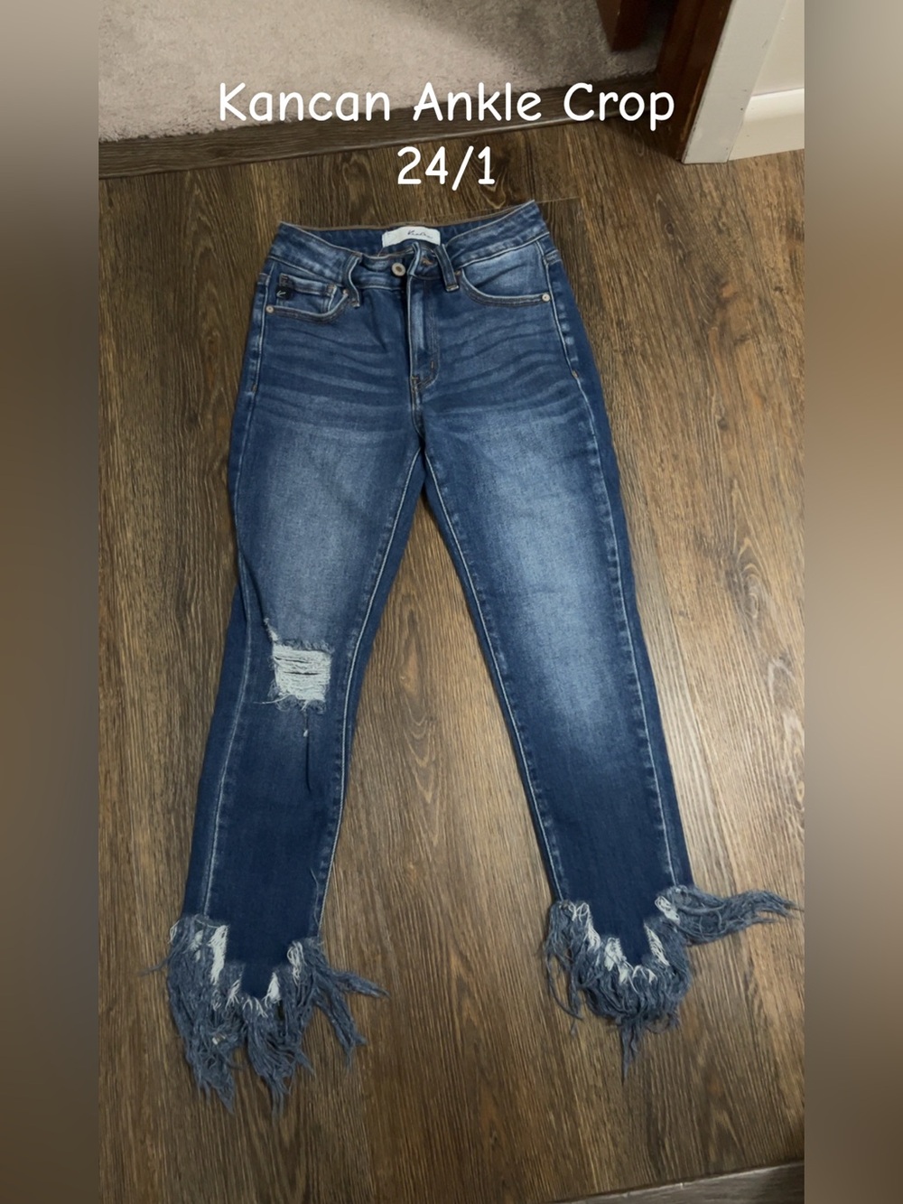 KanCan Dark Blue Ankle Crop Jeans with Frayed Hem
